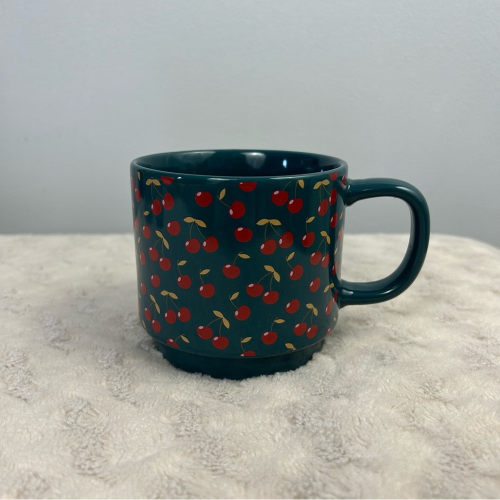 Thyme & Table Cherries Coffee Mug Green Red Cherry Fruit Tea Cup